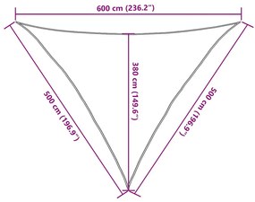 homokszínű háromszög alakú HDPE napvitorla 160 g/m² 5x5x6 m
