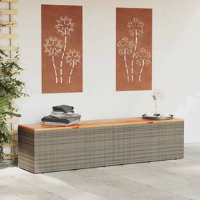 Szürke Polyrattan És Akácfa Kerti Tárolóláda 220 X 50 X 54 Cm