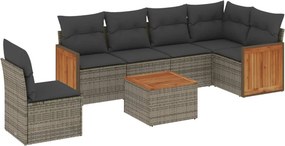 vidaXL 7 részes szürke polyrattan kerti ülőgarnitúra párnákkal