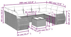 10 részes fekete polyrattan kerti ülőgarnitúra párnákkal