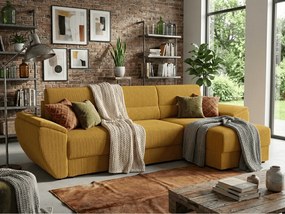 Ágyazható, kétoldalú sarokkanapé TAVERO 251x140 cm, mustárszínű