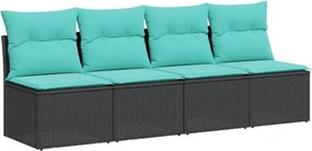 vidaXL 4 személyes fekete polyrattan kerti kanapé párnával