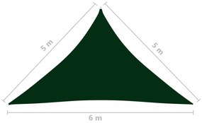 sötétzöld háromszögű oxford-szövet napvitorla 5 x 5 x 6 m