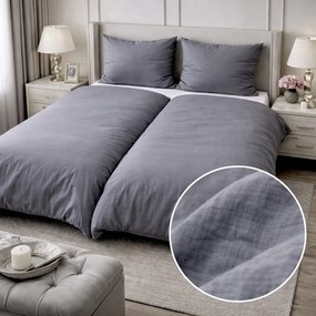 Lenvászon ágyneműhuzat szürke 140x200cm+90x70cm TiaHome