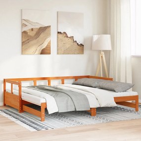 viaszbarna tömör fenyő kihúzható kanapéágy matracokkal 90x200cm