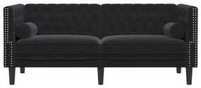 Chesterfield kanapé Argyle Fekete 174 x 74.5 x 70.5 cm Bársony