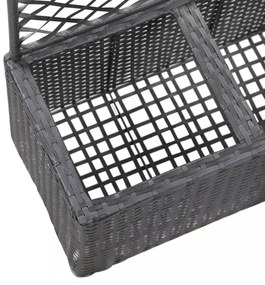 fekete rácsos polyrattan magaságyás 2 kaspóval 58 x 30 x 107 cm