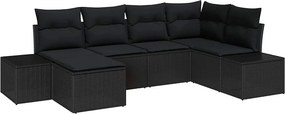 vidaXL Kerti Kanapé Szett párnával tárolóval 6 pcs Fekete polirattan