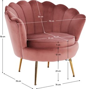 Fotel Art-deco stílusban, rózsaszín Velvet anyag/gold króm-arany, NOBLIN