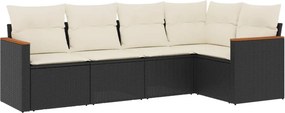 vidaXL 5 részes fekete polyrattan kerti kanapészett párnákkal