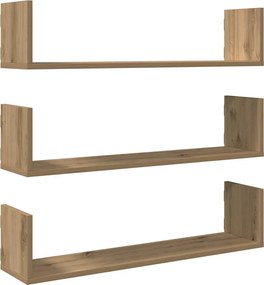vidaXL 3 db kézműves tölgy színű szerelt fa fali polc 80 x 18 x 18 cm