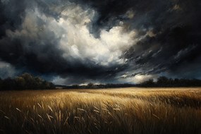 Vászonkép Canvas Tájkép Mező Gabona Őz Ég Felhők Vihar 120x80