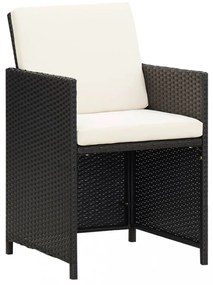 2 db fekete polyrattan kerti szék hát- és ülőpárnával