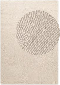 Gyapjú szőnyeg nappaliba 120x180cm, krémszínű félkör minta, 3d hatás