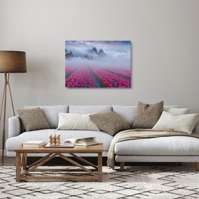 Üveg kép - Tájkép tulipánmezőkkel (70x50 cm)