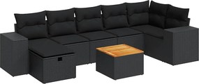 vidaXL 8 részes fekete polyrattan kerti ülőgarnitúra párnákkal