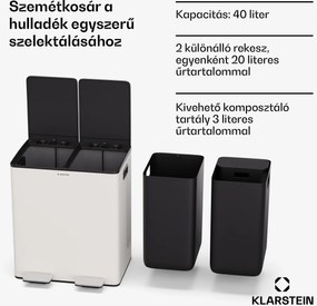 Klarstein EcoVista, hulladékgyűjtő komposztálóval, 40 l + 3 l/tároló + komposztáló, Soft-Close