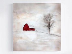 Poszter Kilátás Fa Piros Pajta Tél Üres 80x80