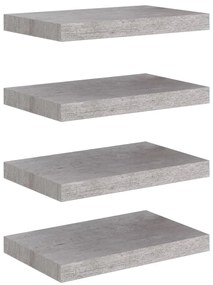 4 db betonszürke MDF lebegő fali polc 40 x 23 x 3,8 cm