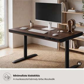 Elektromos ülő-álló íróasztal fiókkal és Qi vezeték nélküli töltővel fekete/dió, 1200 mm: ELLIS