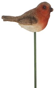 Leszúrható kismadár polyresin szobor, vörösbegy, kültéri és beltéri dekorációs kiegészítő