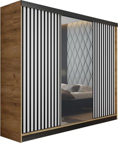 Malani 200 Tolóajtós Szekrény 200cm, Arany Tölgy-Fehér