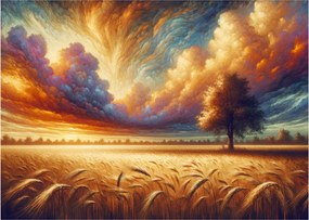 Üveg kép – Fa a mezőn (70x50 cm)