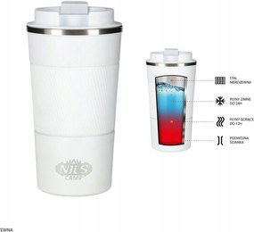 Thermo bögre fehér Nils 510ml acél fogantyú gumi termosz 12h