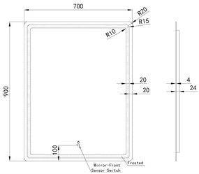 Álló fürdőszobai LED tükör 70x90cm | Gesztusvezérlés - Páramentesítő - Fényerő és színhőmérséklet szabályozás | Welland Type20V