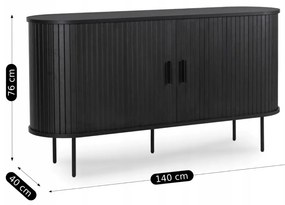 TRISH komód 140 cm, kétajtós, tolóajtós, fekete