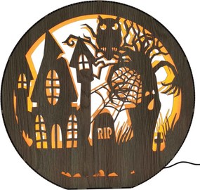 Fa Halloween lámpa - Kísértetház bagolyval | DRACO