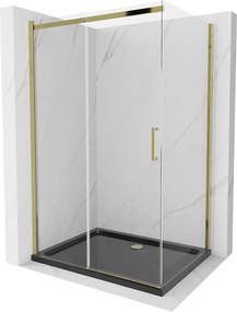 Mexen Omega, tolóajtós zuhanykabin 100 (ajtó) x 80 (fali) cm, 8mm átlátszó üveg, arany profil + vékony zuhanytálca fekete + arany szifon, 825-100-080…