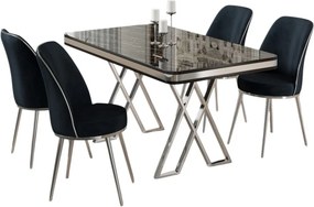 Vals étkezőgarnitúra, fekete márvány-króm, 130 cm – TR240CHR2348