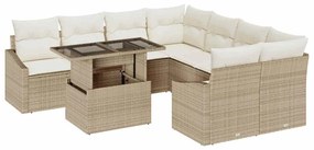 vidaXL Kerti Kanapé Szett tárolóval 9 pcs Bézs Poli rattan