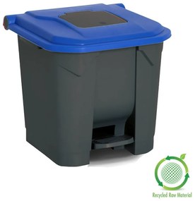 Szelektív hulladékgyűjtő konténer, műanyag, pedálos, antracit/kék, 30L