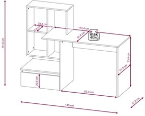 MARLO íróasztal polccal artisan tölgy/fehér