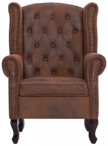 barna művelúr Chesterfield&quot; karosszék és lábtartó&quot;
