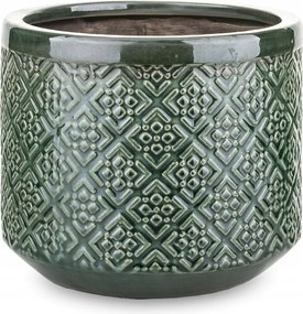 Virágtartó Zöld Kerek 14x15cm Kerámia Díszített