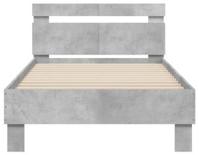 betonszürke ágykeret fejtámlával és LED-világítással 100x200 cm