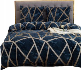 Polár ágyneműhuzat 220x200 velúr sötétkék bézs szürke geometria