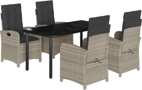vidaXL 5részes világosszürke polyrattan kerti étkezőgarnitúra párnával
