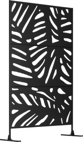 Outsunny Kerti Privát Panel 122 x 198 cm Erkély Privát Panel Állvánnyal, Partíció, Szobaelválasztó Levélmintával Teraszra, Kertbe, Acélból, Fekete | A