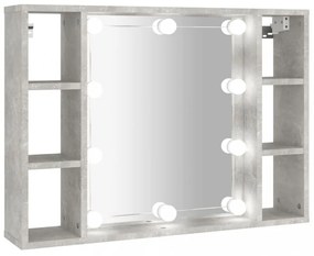 betonszürke tükrös szekrény LED-ekkel 76 x 15 x 55 cm
