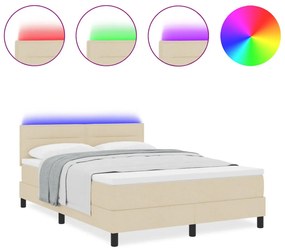 vidaXL Ágykeret Matrac és LED Világítással Krém Színben 140x200 cm Szövet