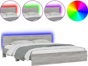 vidaXL szürke sonoma színű ágykeret fejtámlával és LED-del 180x200 cm