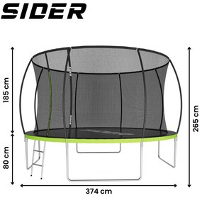 Nagyméretű gyermek trambulin hálóval és létrával SIDER 12FT - Ø 374 cm