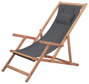 szürke összecsukható szövetkárpitos, favázas strandszék