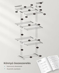 ELTON ruhaszárító 4 szintes, kerekekkel, 63,5x128x173cm, szürke SongmicsHome