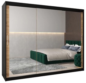 Ruhásszekrény 250 cm Toki 3 (matt fekete + artisan tölgy). 1065117