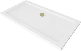 Mexen SLIM - Négyszögletű zuhanytálca 130x70x5cm + arany szifon, fehér, 40107013G